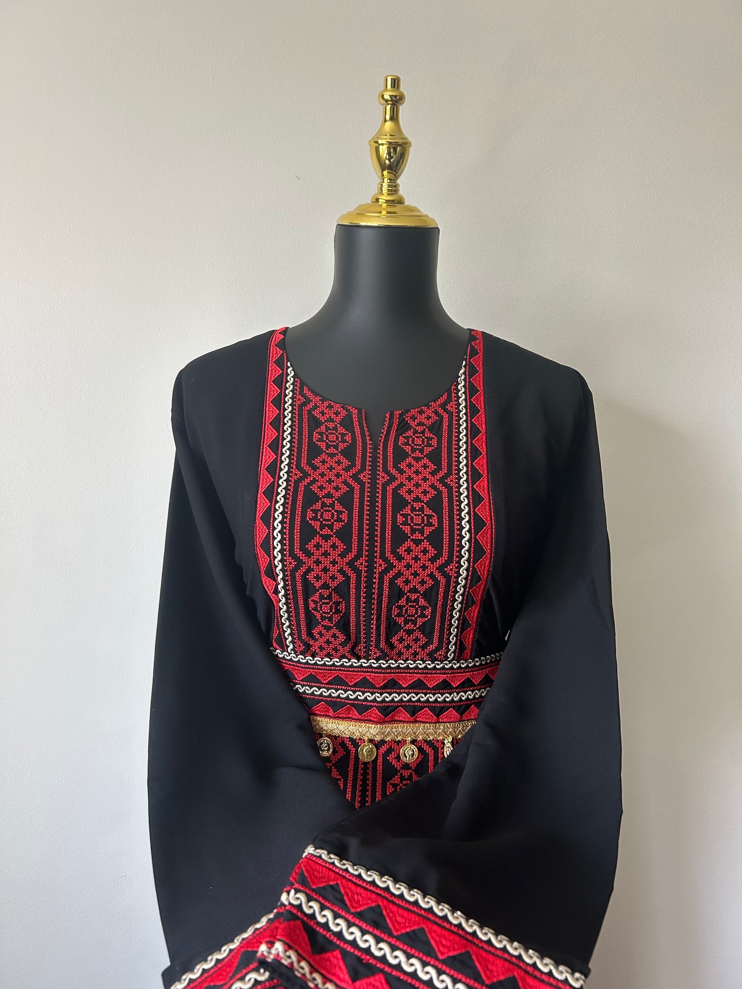 3-Piece Palestinian Thobe Set ~ With Coin Belt & Matching Cardigan
