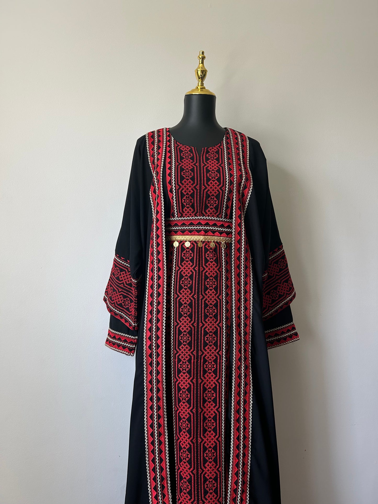 3-Piece Palestinian Thobe Set ~ With Coin Belt & Matching Cardigan